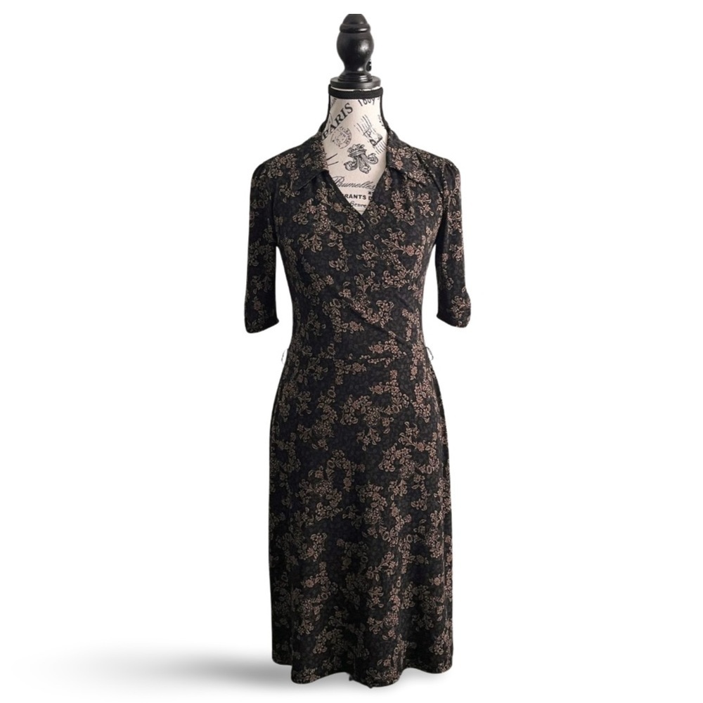 🇨🇦 Historia Black Witchy Dark Floral Midi Dress Size Small - Picture 2 of 7